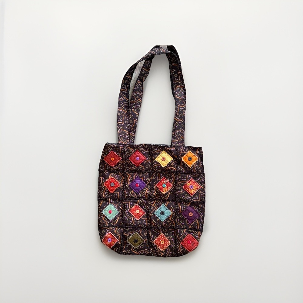 Handmade Quilted Patchwork Multicolor Square Tote Shoulder Boho Bag